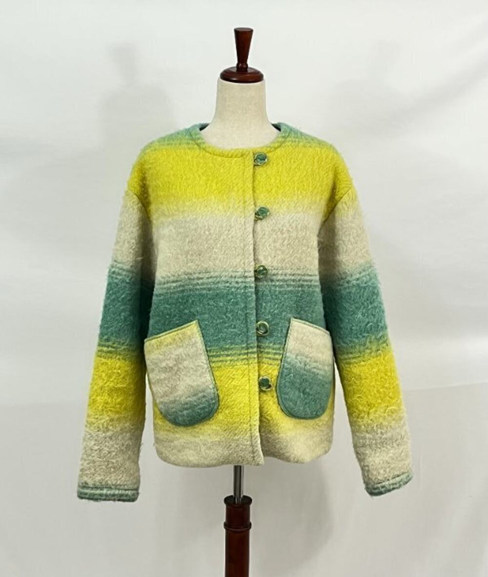 MASHA MARIA Sz S Small Upcycled Wool Coat Jacket Teal Yellow